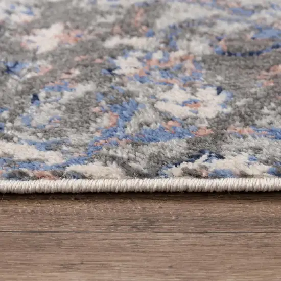 Blue Light Pink Dark Blue Gray And Ivory Medallion Area Rug Photo 1