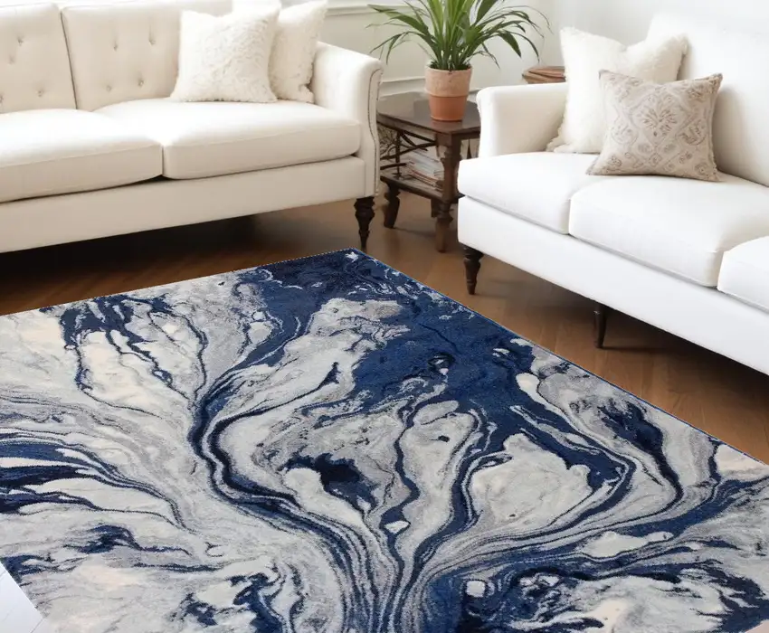 Blue Machine Woven Abstract Watercolor Indoor Area Rug Photo 1