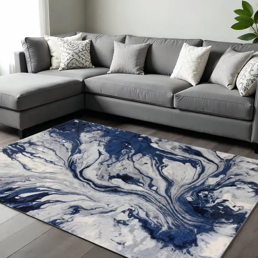 Blue Gray And Ivory Abstract Area Rug Photo 1
