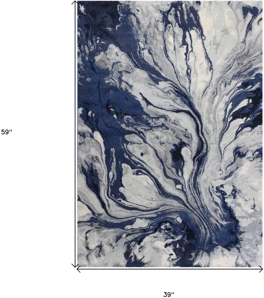 3'X5' Blue Machine Woven Abstract Watercolor Indoor Area Rug Photo 3