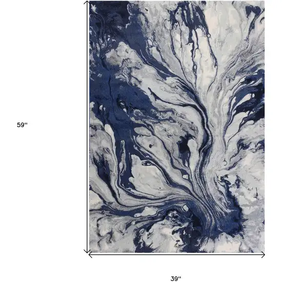 3'X5' Blue Machine Woven Abstract Watercolor Indoor Area Rug Photo 3