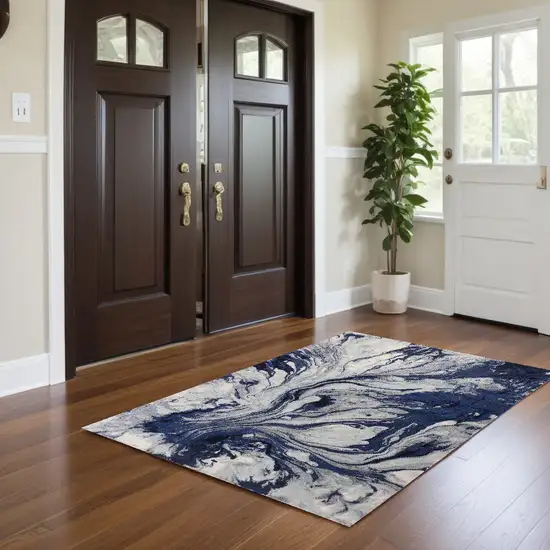 3'X5' Blue Machine Woven Abstract Watercolor Indoor Area Rug Photo 1