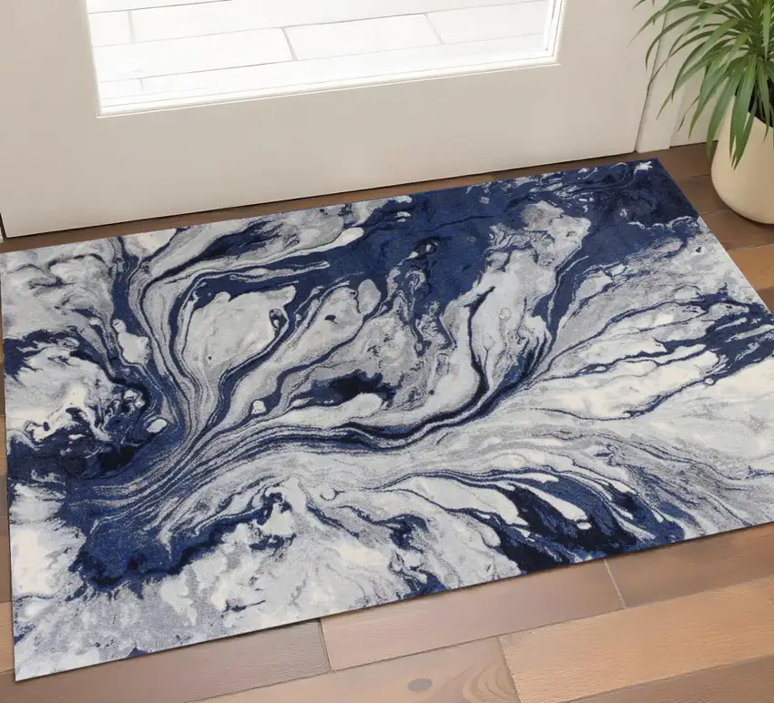 Blue Gray And Ivory Abstract Area Rug Photo 1