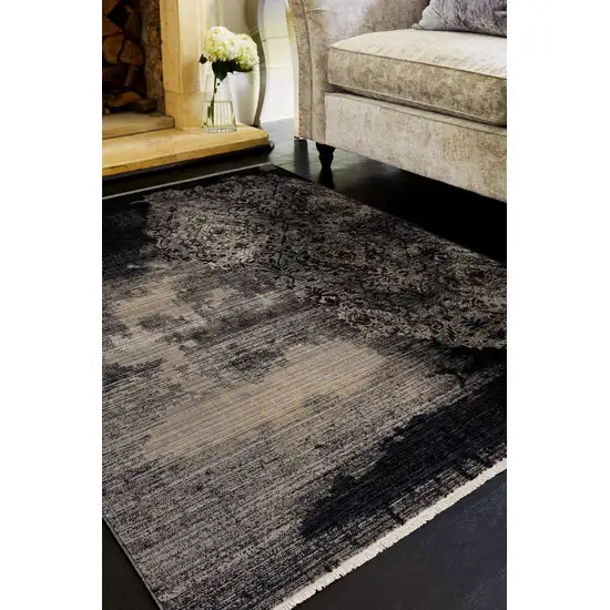 Taupe And Black Damask Area Rug Photo 5