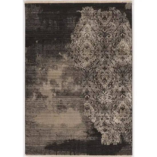 Taupe And Black Damask Area Rug Photo 2