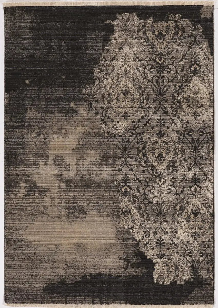 Taupe And Black Damask Area Rug Photo 2