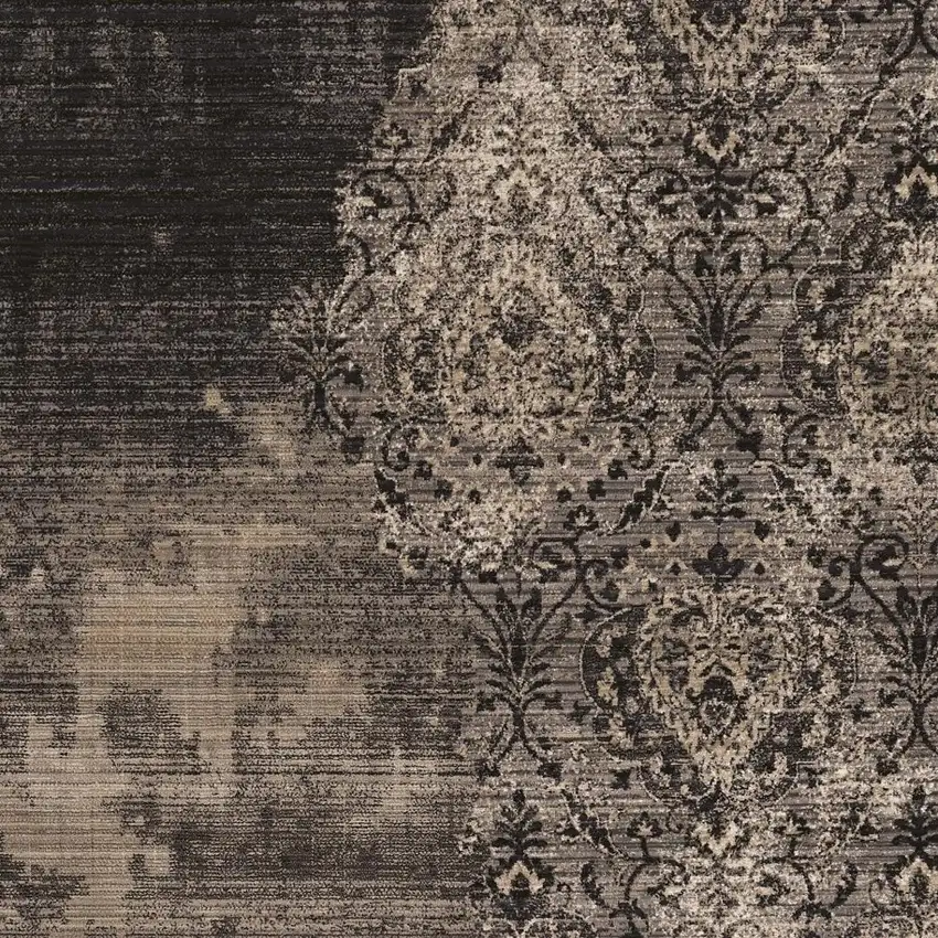 Taupe And Black Damask Area Rug Photo 6