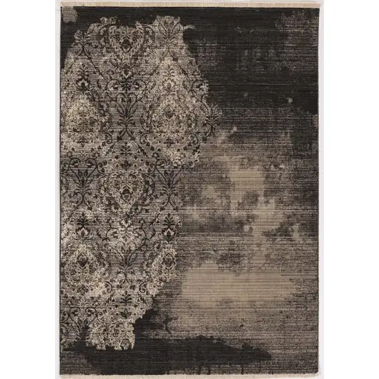 Taupe And Black Damask Area Rug Photo 4
