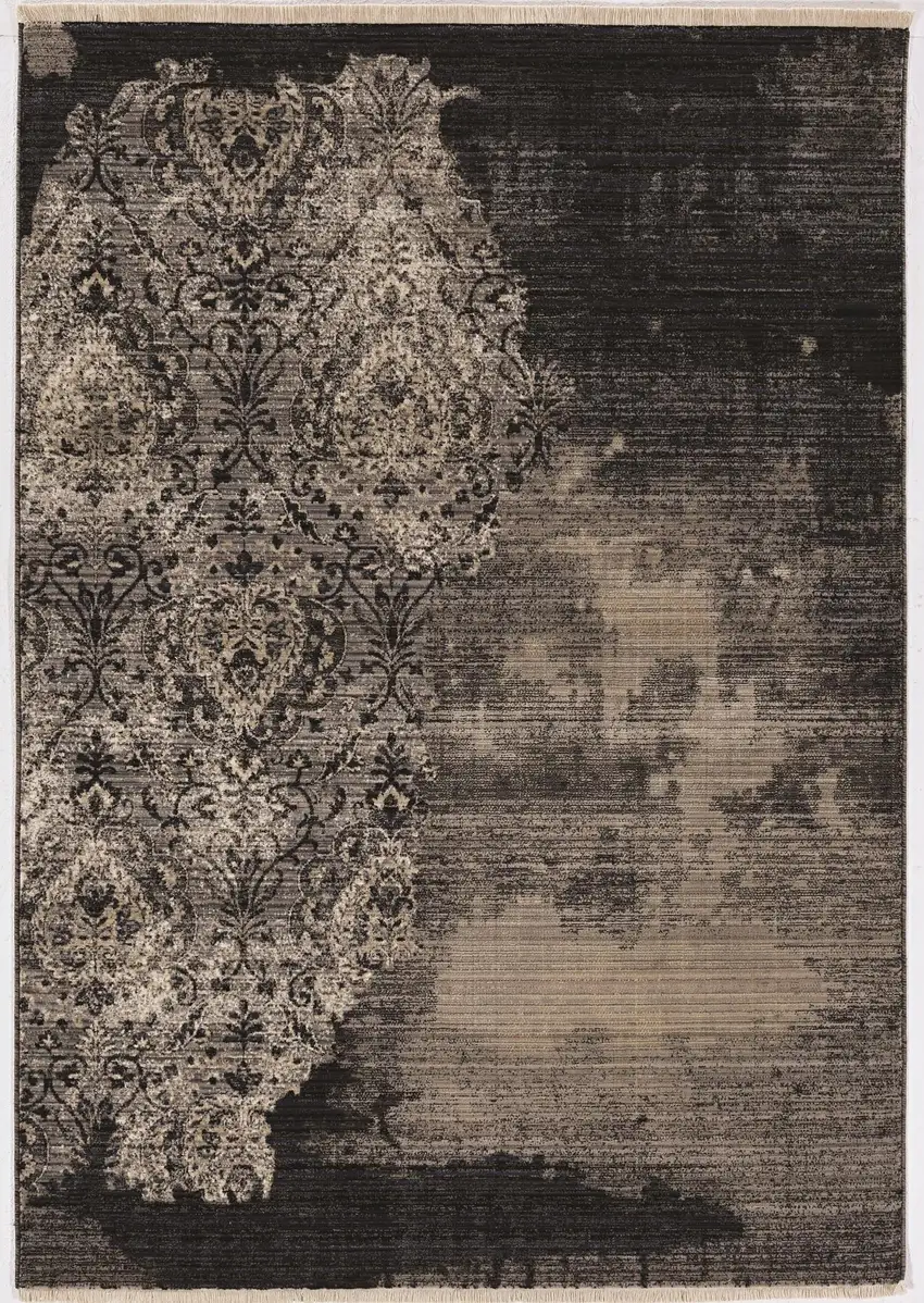 Taupe And Black Damask Area Rug Photo 4