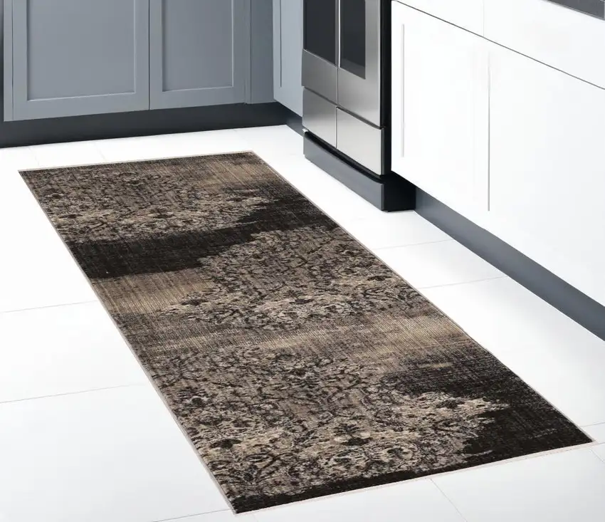 8' Blue Machine Woven Vintage Traditional Indoor Runner Rug Photo 1