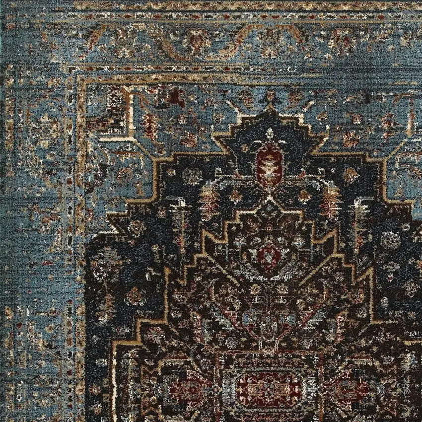 Blue Medallion Distressed Area Rug Photo 4