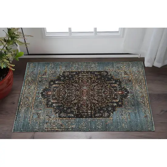 Blue Medallion Distressed Area Rug Photo 1