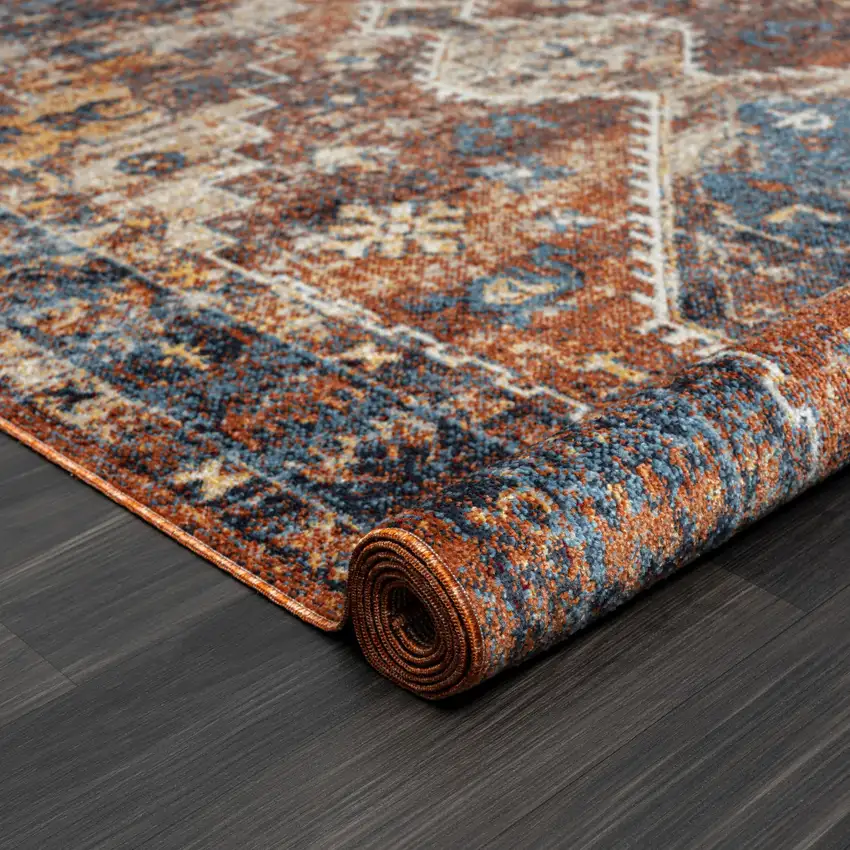 Blue Medallion Distressed Washable Area Rug Photo 7