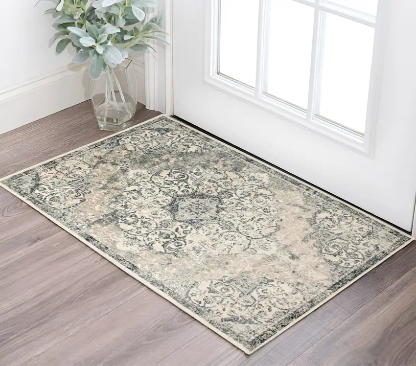 Charcoal and Gray Medallion Power Loom Area Rug Photo 1