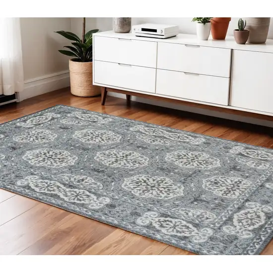 Charcoal and Ivory Medallion Power Loom Area Rug Photo 1