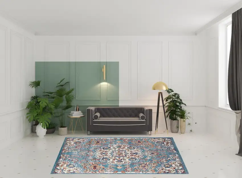 Blue Medallion Power Loom Area Rug Photo 3