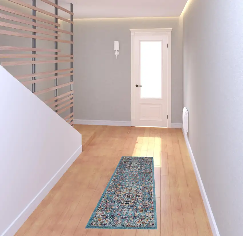 Blue Medallion Power Loom Runner Rug Photo 3