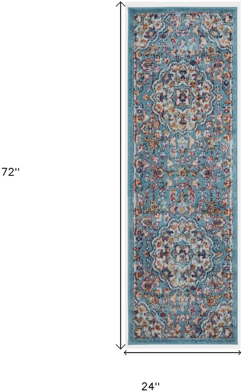 Blue Medallion Power Loom Runner Rug Photo 7