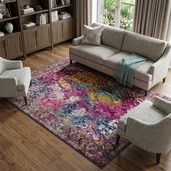 Blue Moroccan Power Loom Distressed Area Rug Photo 1
