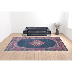 Photo of Blue Moroccan Power Loom Distressed Area Rug
