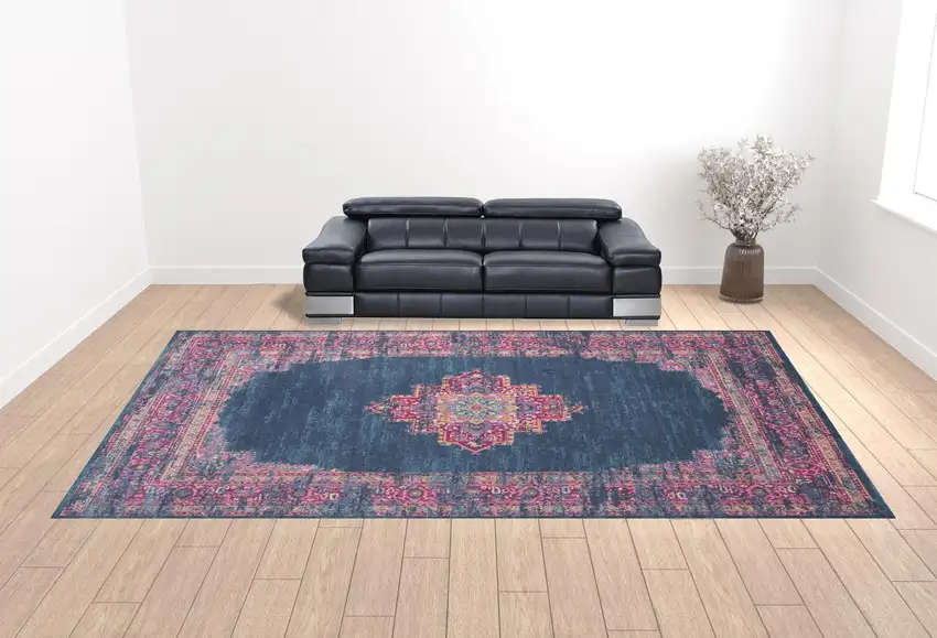 Blue Moroccan Power Loom Distressed Area Rug Photo 2
