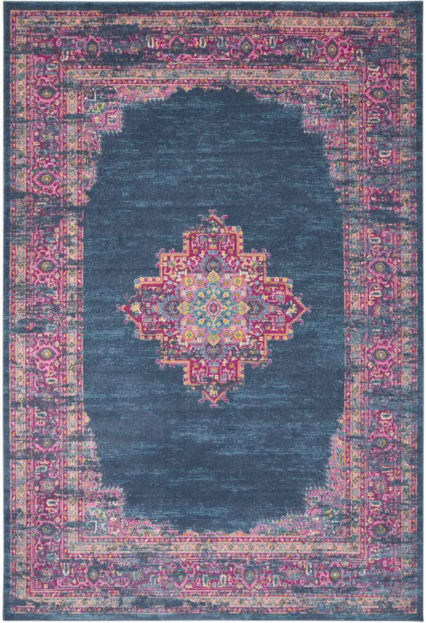 Blue Moroccan Power Loom Distressed Area Rug Photo 1