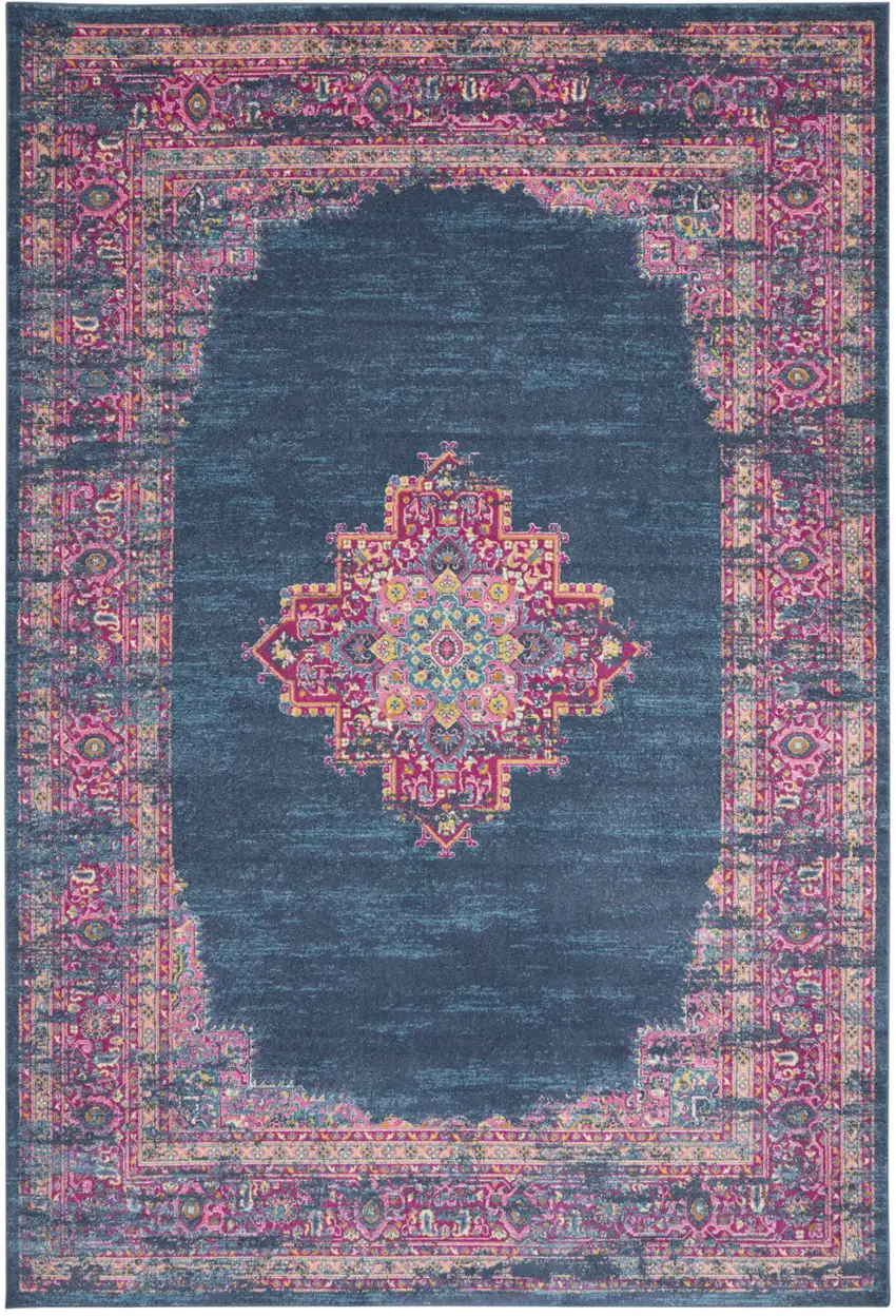 Blue Moroccan Power Loom Distressed Area Rug Photo 9