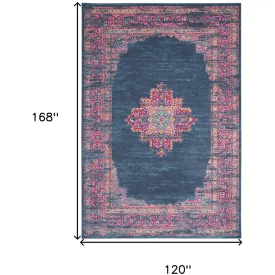 Blue Moroccan Power Loom Distressed Area Rug Photo 9
