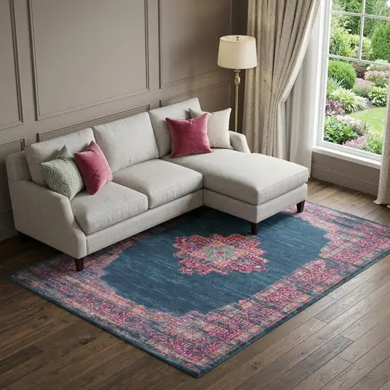 Blue Moroccan Power Loom Distressed Area Rug Photo 1