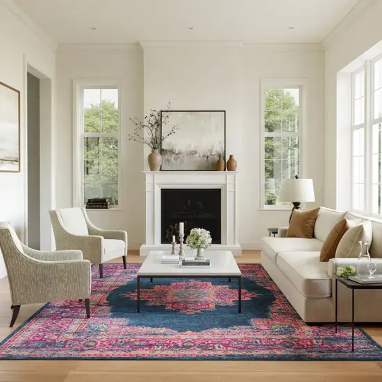 Blue Moroccan Power Loom Distressed Area Rug Photo 3