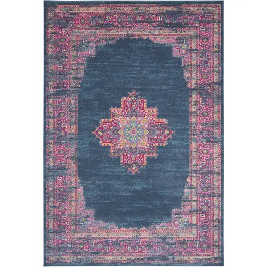 Blue Moroccan Power Loom Distressed Area Rug Photo 9