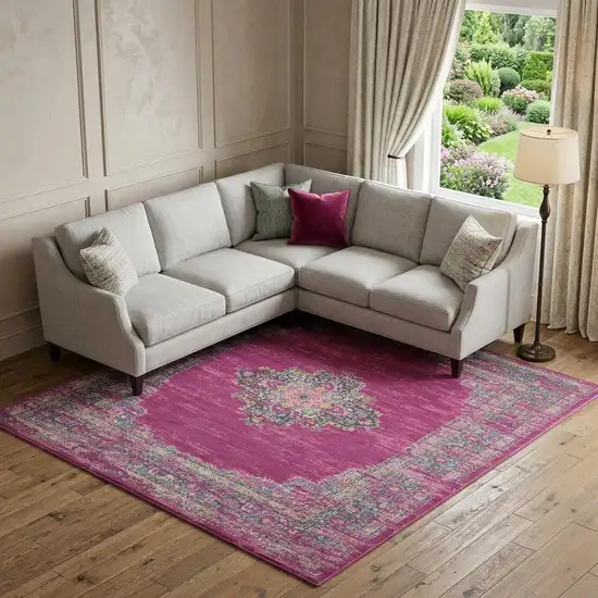 Blue Moroccan Power Loom Distressed Area Rug Photo 1