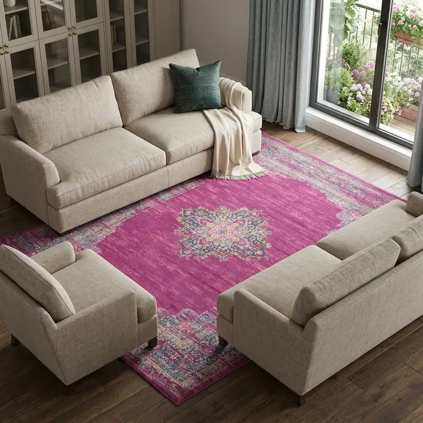 Blue Moroccan Power Loom Distressed Area Rug Photo 1