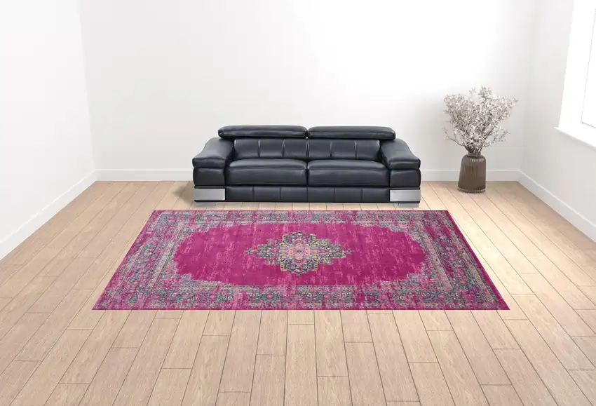 Blue Moroccan Power Loom Distressed Area Rug Photo 2