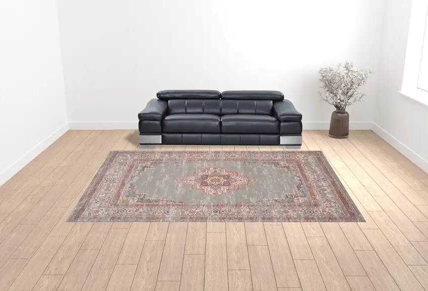 Blue Moroccan Power Loom Distressed Area Rug Photo 3