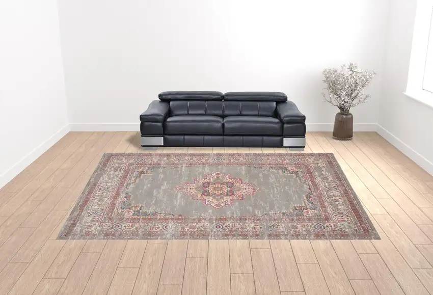Blue Moroccan Power Loom Distressed Area Rug Photo 3