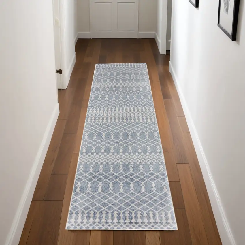 Blue Moroccan Power Loom Runner Rug Photo 1