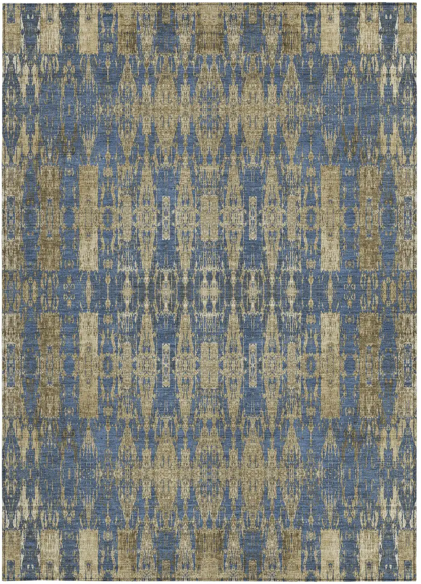 Blue Moroccan Washable Non Skid Indoor Outdoor Area Rug Photo 6