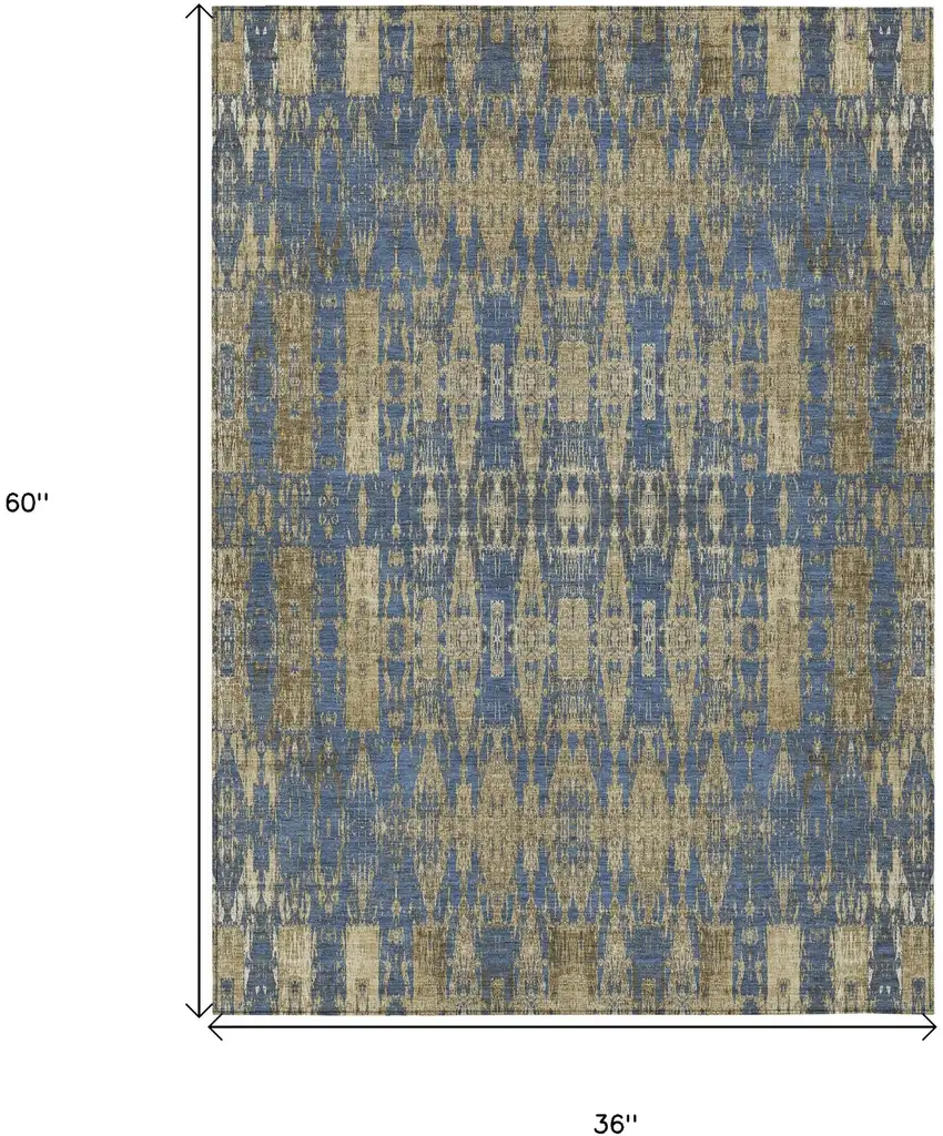 Blue Moroccan Washable Non Skid Indoor Outdoor Area Rug Photo 3