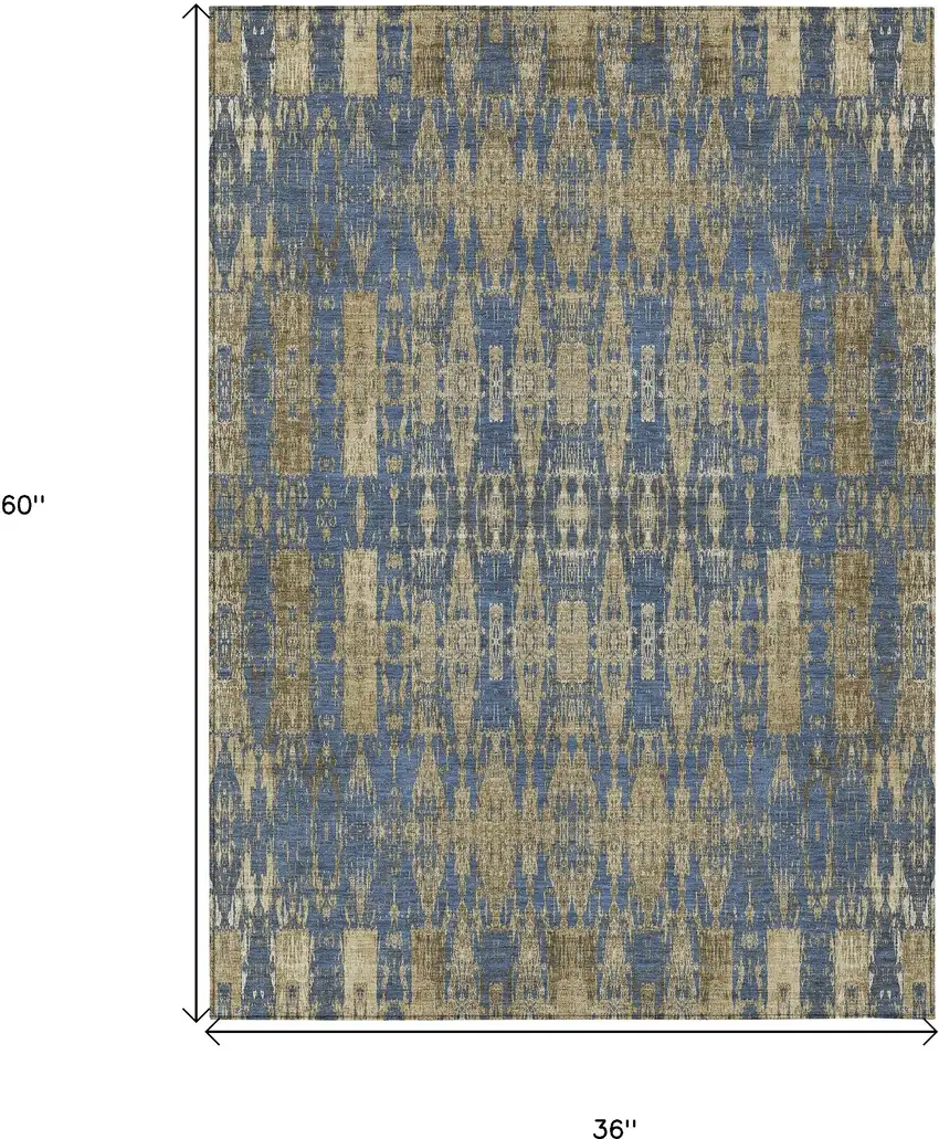 Blue Moroccan Washable Non Skid Indoor Outdoor Area Rug Photo 3
