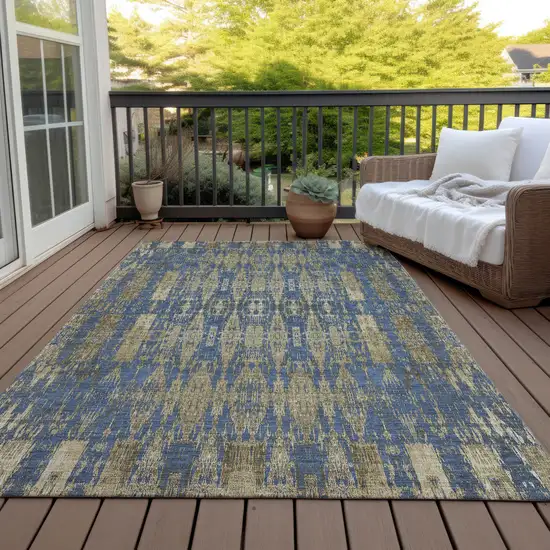 Blue Taupe And Beige Moroccan Washable Indoor Outdoor Area Rug Photo 8