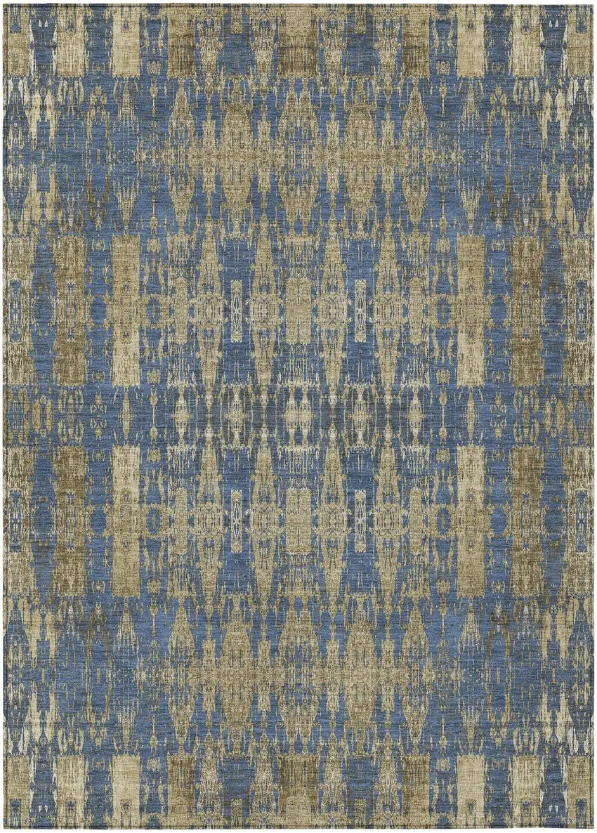 Blue Taupe And Beige Moroccan Washable Indoor Outdoor Area Rug Photo 2