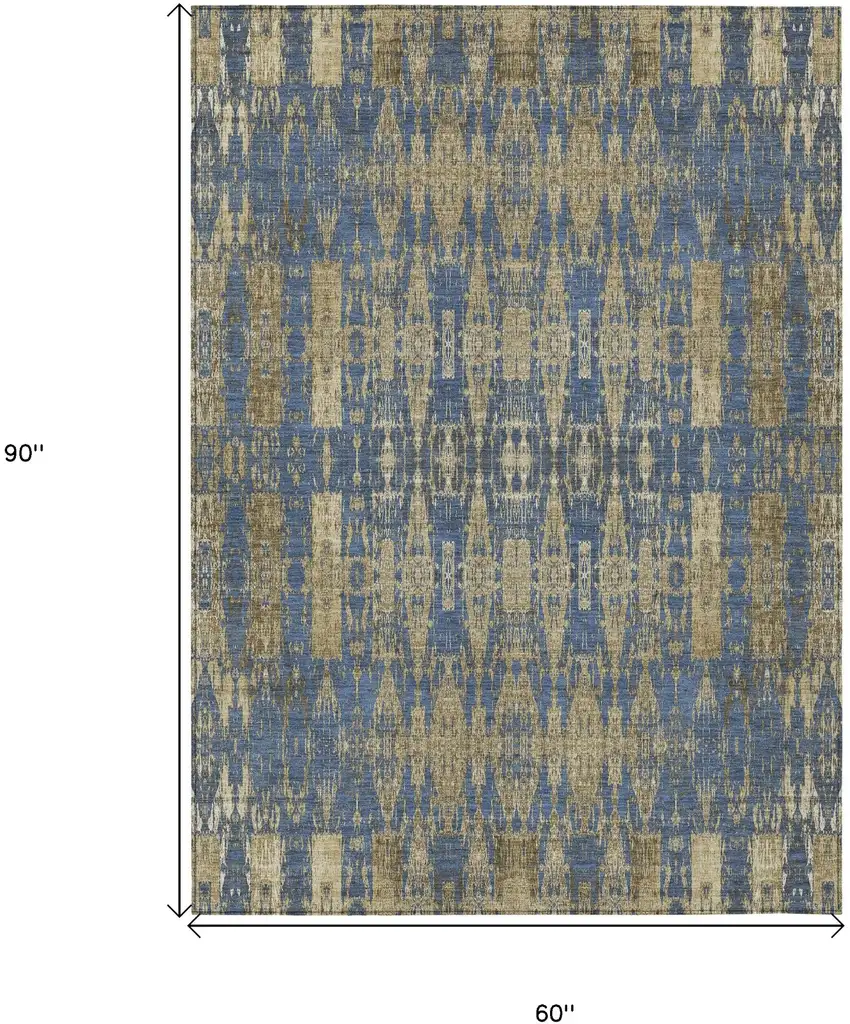 Blue Moroccan Washable Non Skid Indoor Outdoor Area Rug Photo 3