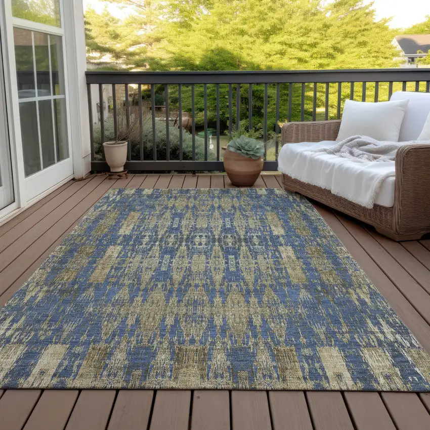 Blue Taupe And Beige Moroccan Washable Indoor Outdoor Area Rug Photo 9