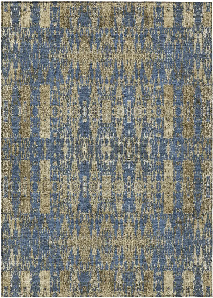 Blue Moroccan Washable Non Skid Indoor Outdoor Area Rug Photo 2