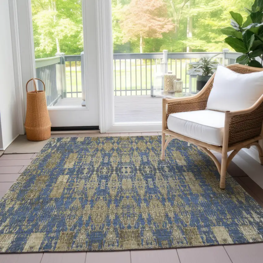 Blue Moroccan Washable Non Skid Indoor Outdoor Area Rug Photo 9