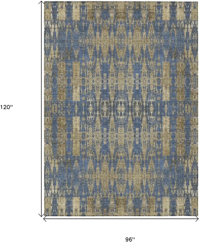 Blue Taupe And Beige Moroccan Washable Indoor Outdoor Area Rug Photo 3