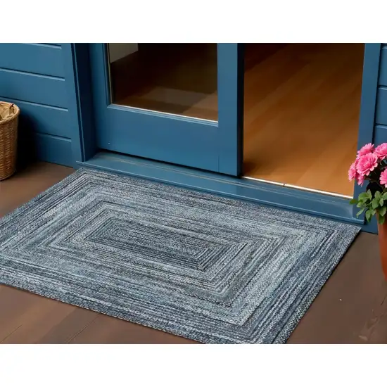 Blue Navy Blue And Ivory Geometric Washable Indoor Outdoor Area Rug Photo 2