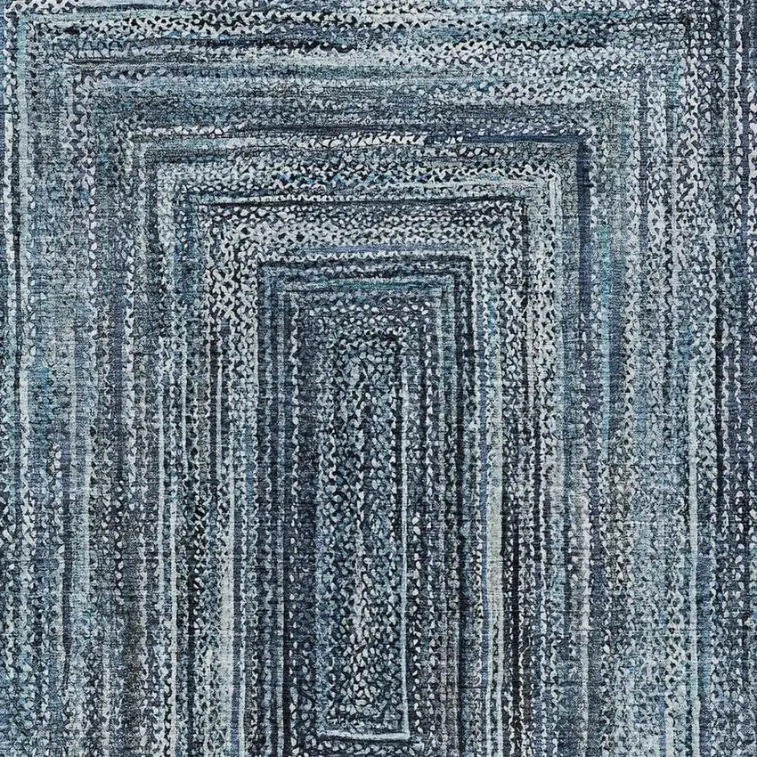 Blue Navy Blue And Ivory Geometric Washable Indoor Outdoor Area Rug Photo 3