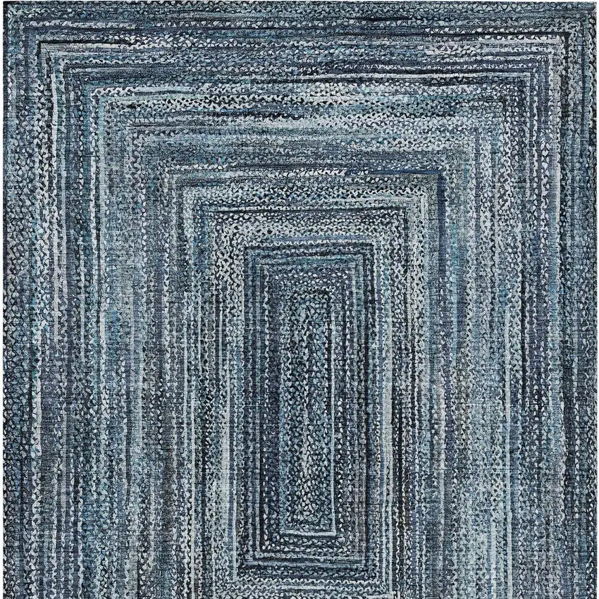 Blue Navy Blue And Ivory Geometric Washable Indoor Outdoor Area Rug Photo 7